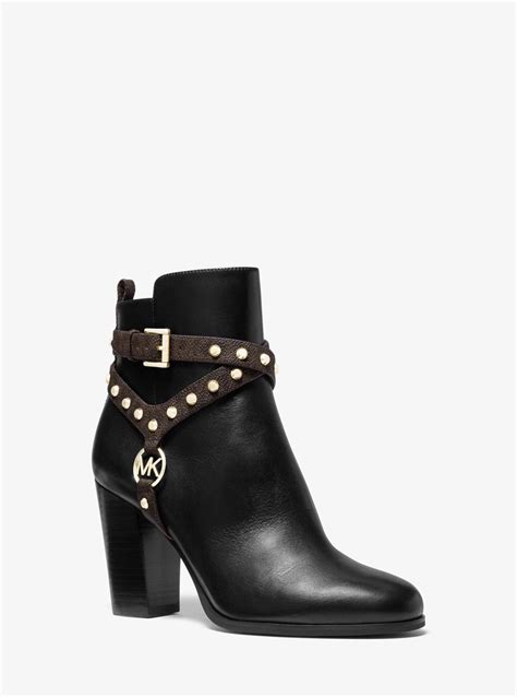 michael michael kors preston studded leather ankle boot|Michael Kors adjustable buckle boots.